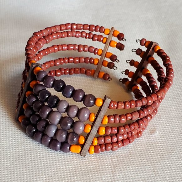 Purple Cat's Eye Seed Bead Cuff Style Bracelet - Picture 3 of 3